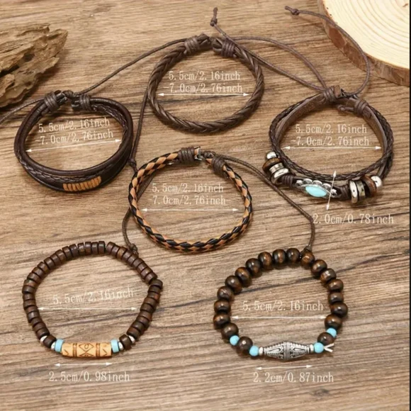 6 Pc Western Bracelet Boho Rodeo Turquoise Men Women Retro PU Leather Bracelets - Picture 11 of 13